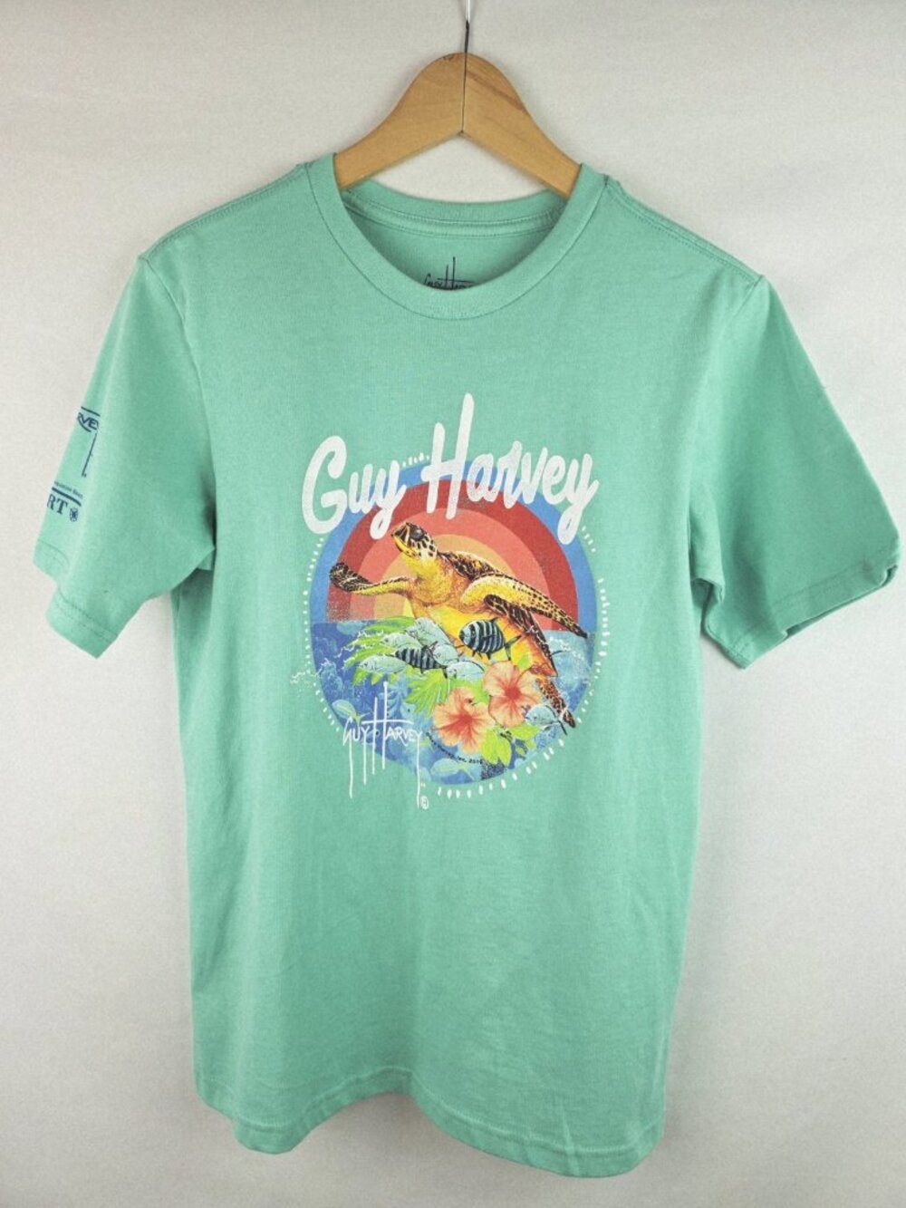 Guy Harvey Shirt Kids Size XL Green Turtle St. Augustine Short Sleeve T-Shirt